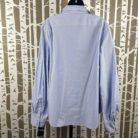 CHAPS NEW $60 Classic Fit Polished Balloon Sleeve Stretch Poplin Striped Blouse - Picture 3 of 7